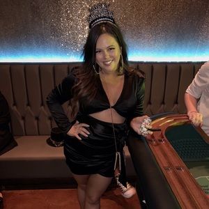 Fashion Nova Twenty Fun Black Satin Dress - Large